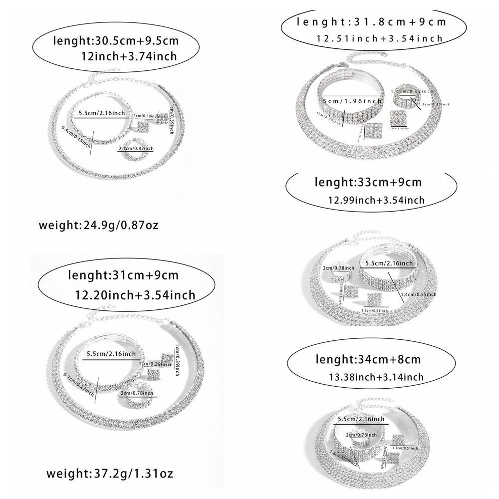 4Pcs Multilayer Necklace Bracelet Earring Ring Set Shiny Rhinestone Choker Bridal Jewelry Set Women