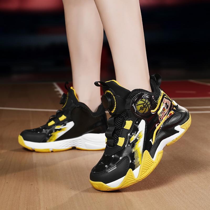 31-40 Детские Большие Размеры Противоскользящие Износостойкие Модные Высокие Баскетбольные Кроссовки Спортивный Тренд Детская Обувь