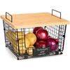 Multi-purpose Folding Iron & Bamboo Storage Rack with Double-layer Baskets for Kitchen & Living Room
