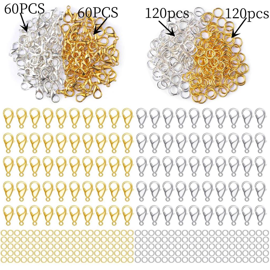 Набор из 240 шт. незамкнутых соединительных колец и 120 шт. застежек-лобстеров для изготовления украшений своими руками