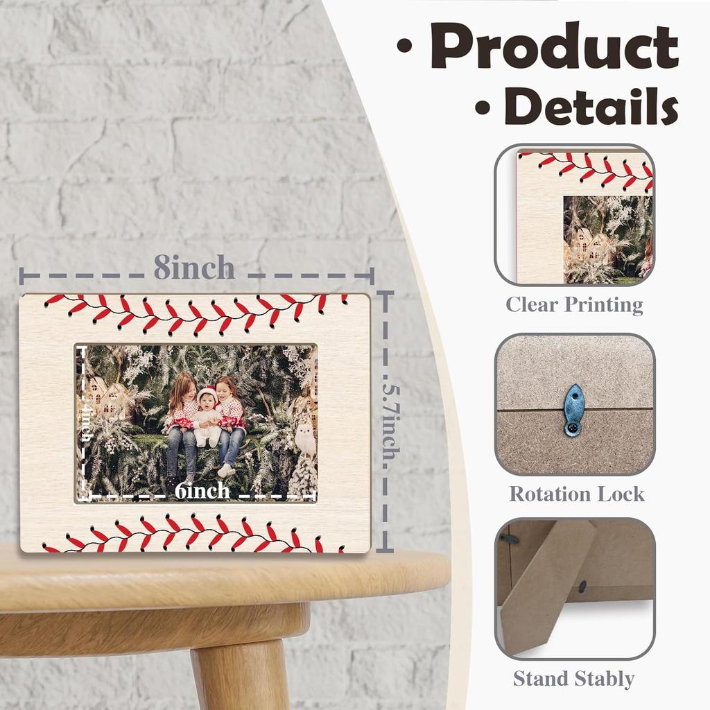 Baseball Picture Frame Baseball Tabletop Photo Frame 4x6 Sports Theme Wooden Picture Frame with Stand , Home Office Decor for Sports Theme Party