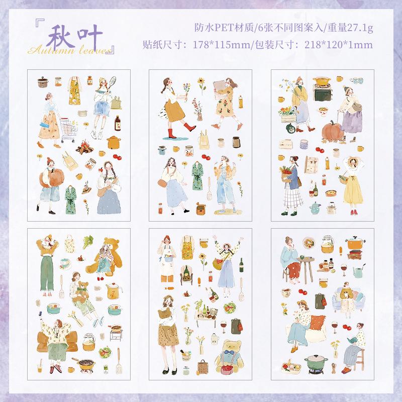 6pcs Cartoon Character PET Stickers - Die-Cut Decals for Journal & Scrapbooking