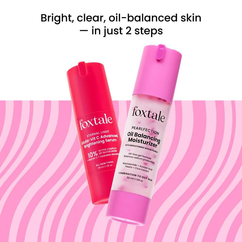 Foxtale Clear Glow Duo | Сыворотка с 10% витамина С + глутатионом для продвинутого осветления + Увлажняющее средство для балансировки жирности | Осветляет, уменьшает темные пятна и контролирует