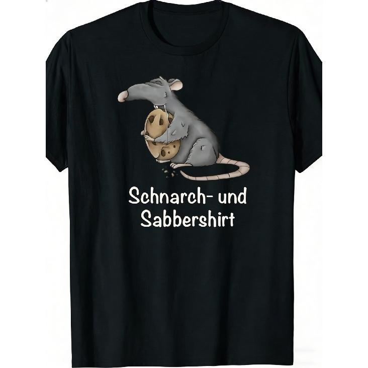 Tshirt Black Mouse Eating Cookie with Text Schnarch Und Sabbershirt for Casual Wear Funny Gifts Designer Clothes Men Mens Gifts Mens Gifts Football