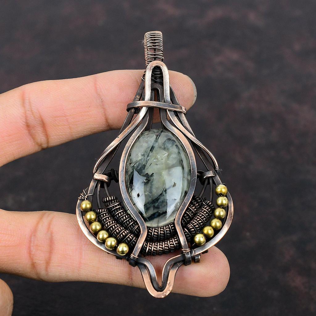 Подвеска из мха и пренита из меди, подвеска из драгоценного камня в проволочной обертке, ювелирное изделие ручной работы в проволочной обертке, совершенно новый кулон, потрясающий подарок из меди для мамы