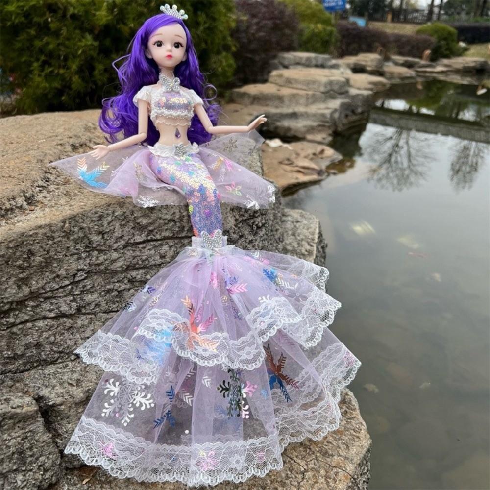 Sparkly Sequin Mermaid Princess Doll Tulle Skirt Pretend Play Toy Mermaid Tail Doll For Kids