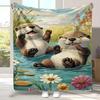 1pc Cozy Retro Flannel Blanket Suitable for S - Soft Portable Bedspread with Cute Kitten Print, Multi-Use for Sofa, Bed, Camping - Ideal Gift for Wome