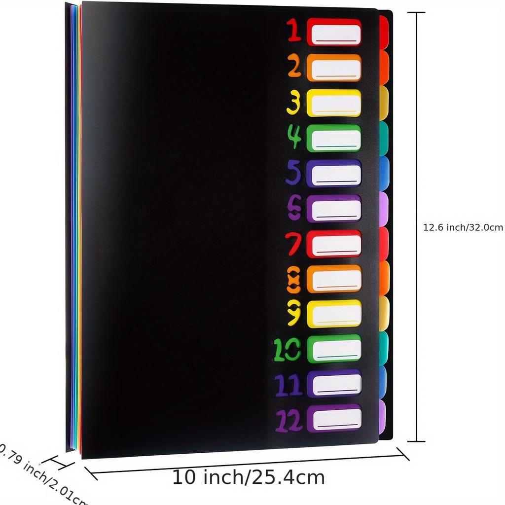 Colorful Tags A4 Folder with Month Divider - Durable Plastic Document Organizer Color Coded Calendar System