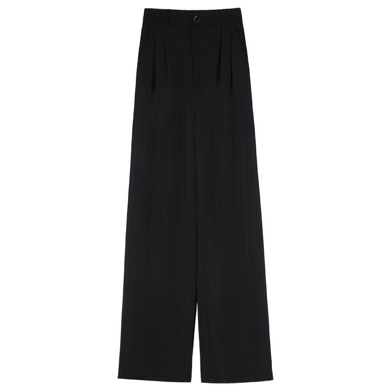 Женские прямые брюки с широкими штанинами и высокой посадкой - Весна/Осень, Стройнящие, Очень длинные, Драпирующиеся