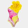 New Yellow Printed Biquinis Women 3D Flower One Shoulder Beachwear with Skirt Two Pieces Sets Swimwwear Bathing Suit Summer