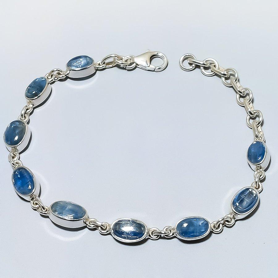 Браслет из натурального синего кианита из стерлингового серебра 925 пробы 7-8 дюймов k3M68