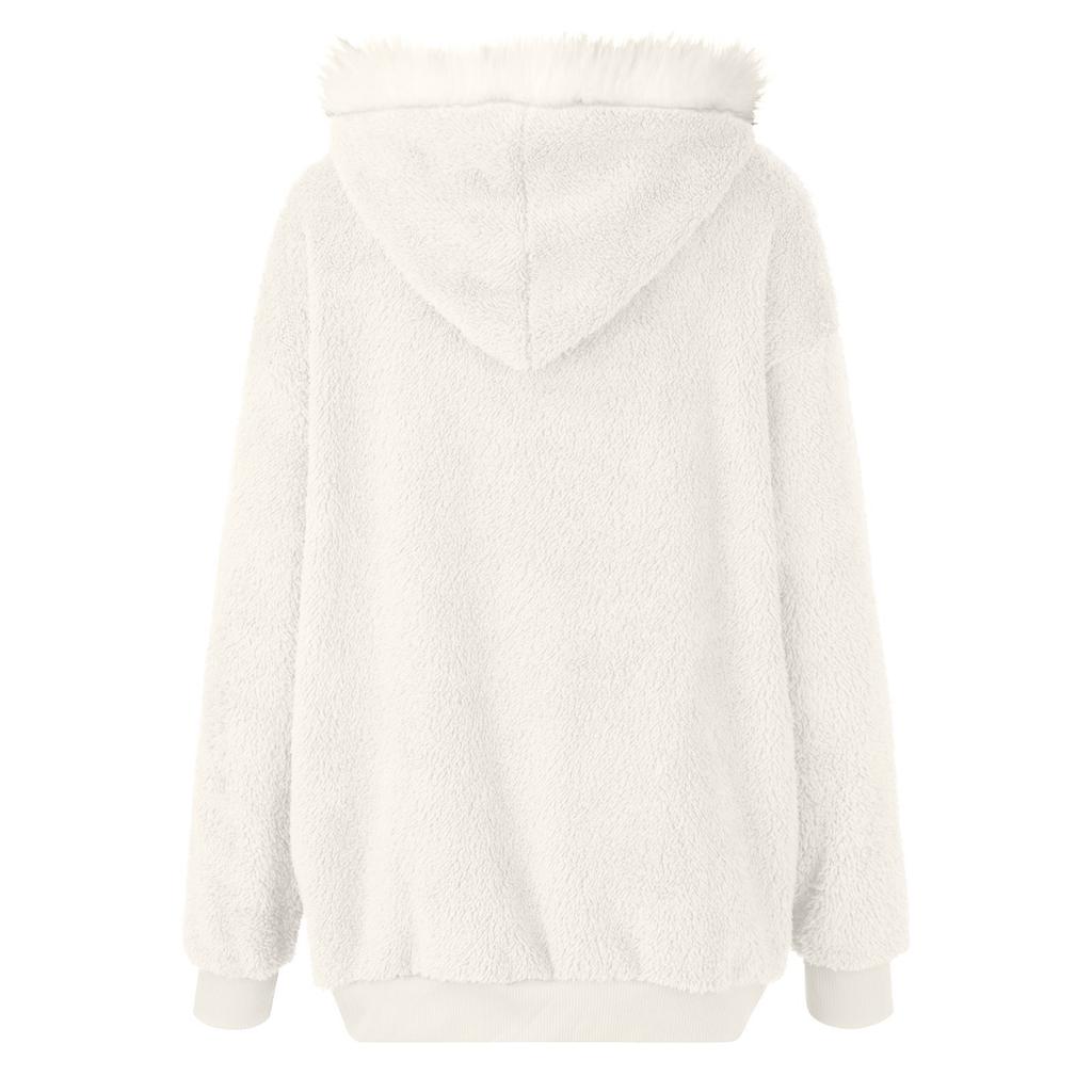 Женская повседневная однотонная свободная плюшевая куртка на молнии с капюшоном и карманами