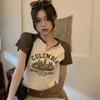 Летние стройные короткие футболки для молодых девушек в стиле Харадзюку, простые цветные укороченные топы с буквенным принтом, женские повседневные футболки с короткими рукавами, топ, корейская одежда