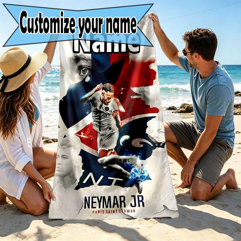 Custom Name Personalized Neymar Jr Print Beach Towel, for Trip Camping Beach Party Home Decor, Birthday Gift for Family & Friends