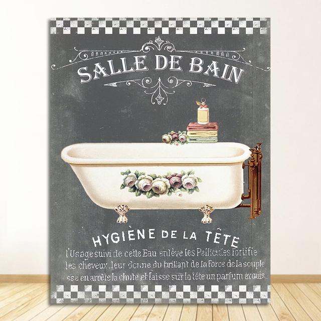 Винтажные постеры с принтом Salle De Bain Le Bain, классная доска, потертый тонкий настенный художественный холст, картины, французские картины для украшения ванной комнаты