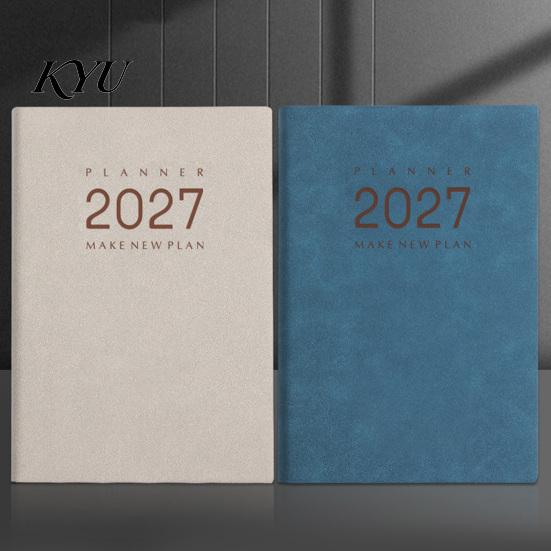 Органайзер-планировщик на весь год 2027, Ежедневник, Ежемесячный планировщик, Ежедневник, Обложка с текстурой винтажной овчины, Блокнот-журнал с плотной бумагой для офиса
