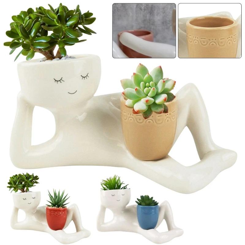 Funny 2-in-1 Indoor Plant Flowerpot with Drainage Hole and Plug, Universal Succulent, Cactus, Desktop Decoration Ornament