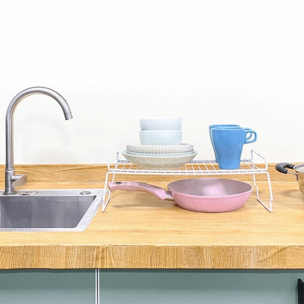 Double-Layered Cupboard Dish Rack Iron Kitchen Organizer Rack Seasoning Storage Rack Kitchenware