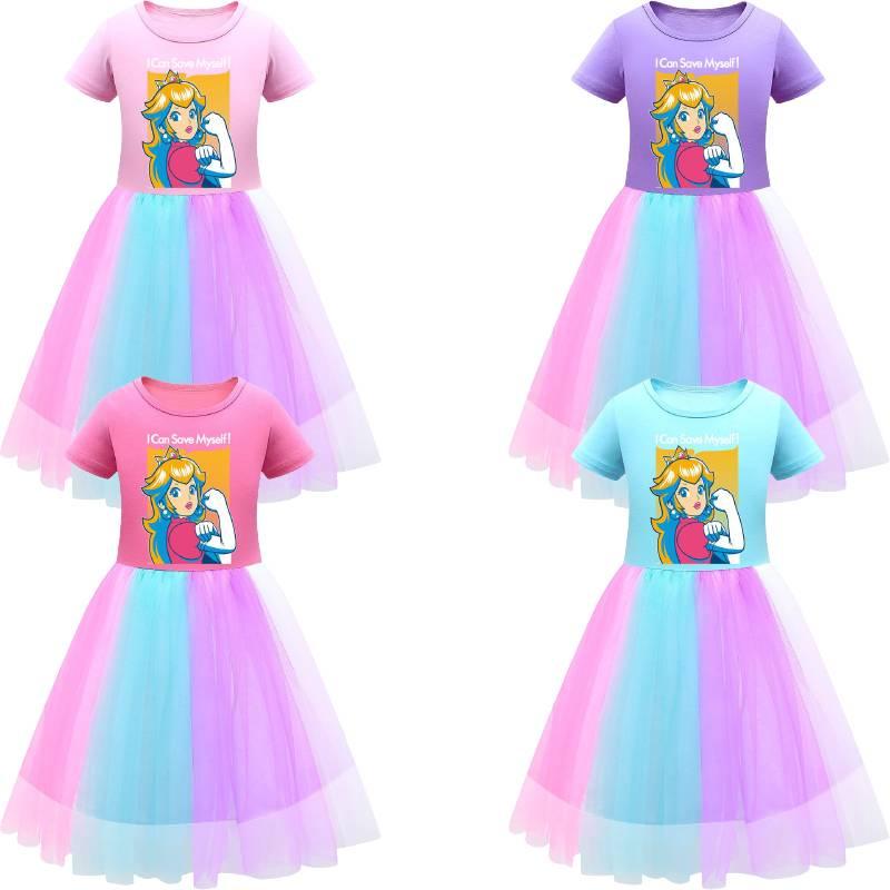 Платье для девочек Super Mario Princess Peach Rainbow Lace фиолетового, красного и розового цвета