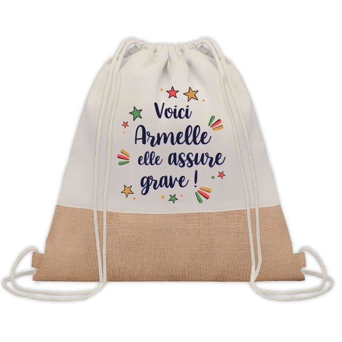 Sac cabas - PLANETEE - Armelle « elle assure grave ! » - Jute - Éco-responsable - Grande contenance