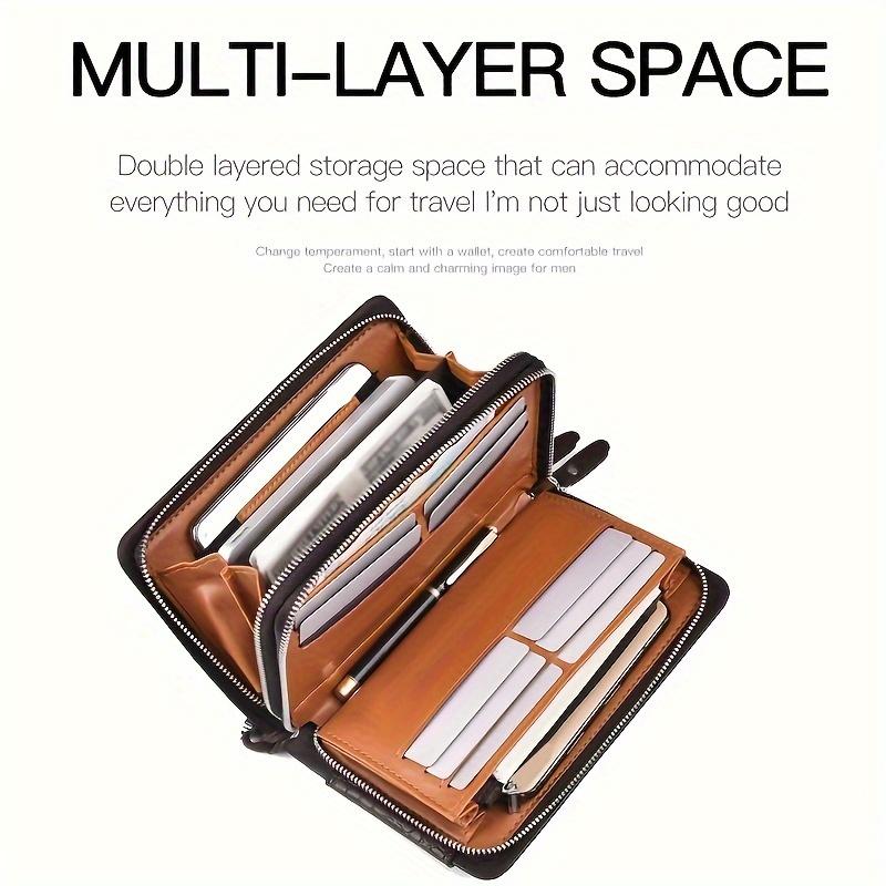 WEIXIER Men Clutch Bag Fashion PU Leather Long Purse Double Zipper Business Wallet Black Brown Male Casual Handy Bag