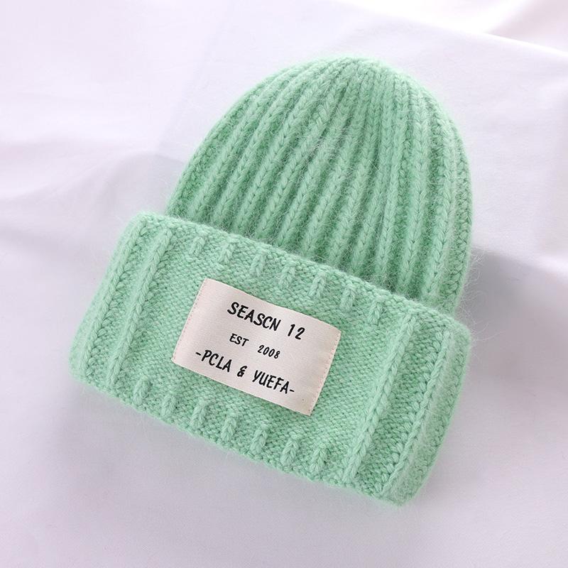 2022 зимняя шапка из кроличьего меха для женщин, мягкие теплые пушистые однотонные вязаные шапки из ангоры, кашемировые шерстяные шапочки Skullies