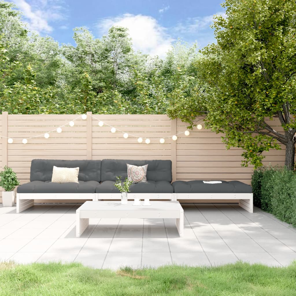 4 piece garden lounge set with cushions white solid wood