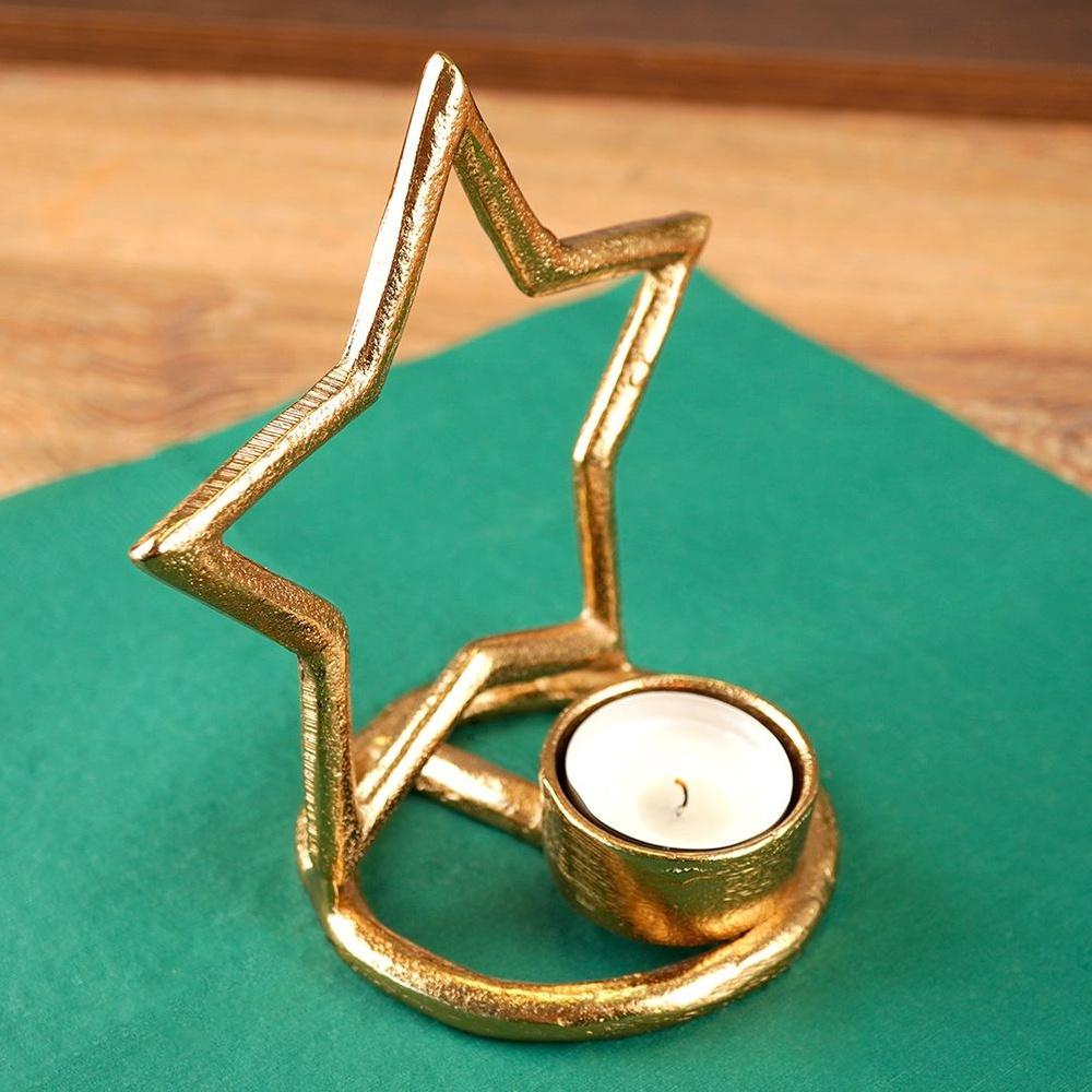 Star Candle Holder Metal Gold Christmas Tealight Candle Stand
