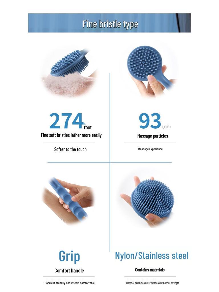 Силиконовая щетка для ванны с длинной ручкой - Мягкая щетина для мытья спины для легкой очистки