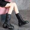 Small Thick-soled High-heeled Medium Tube Martin Boots Autumn and Winter New Belt Buckle Side Zipper Temperament Outer Wear Women's Boots
