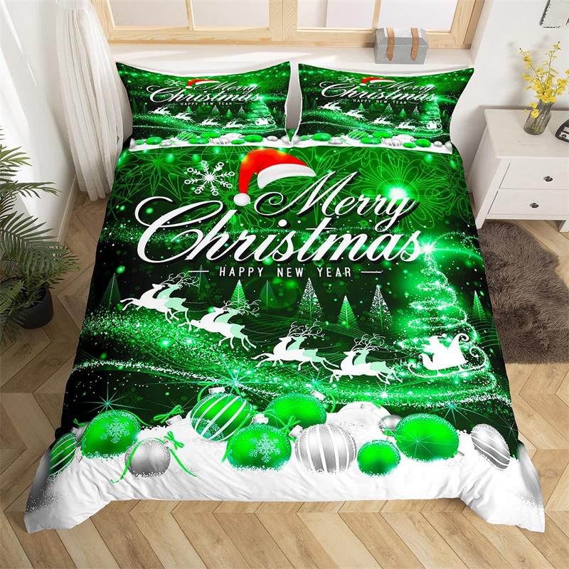Merry Christmas Duvet Cover Deer Elk Red Bedding Set For Boys Girl Happy New Year Comforter Cover Winter Holiday Bedspread Cover