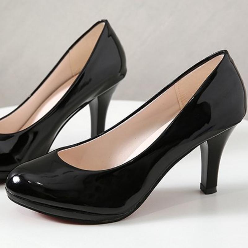 Мода 2024 весна новая мода удобные круглые женские туфли с неглубоким горлом повседневные туфли на высоком каблуке