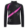 Girls Shiny Rhinestone Star Sports Top Contrast Color Long Sleeve Stand Collar Zipper Sweatshirt Gymnastics Wear
