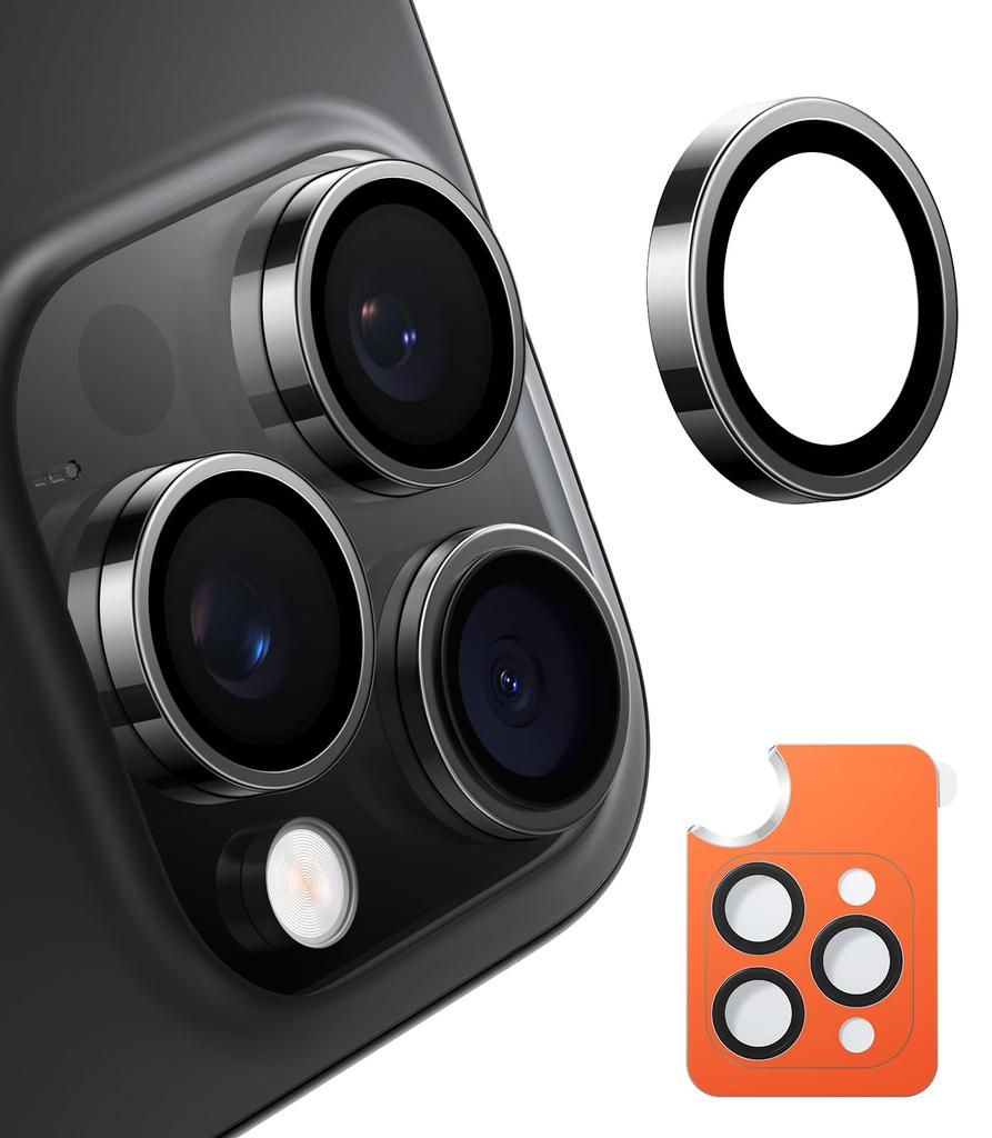 As TORAS Camera Protective Film for iPhone 16 16 Pro US Military Black 1 No Lens Cover for iPhone 16 16 Pro Black Titanium LensGuard [Aerospace