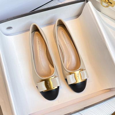 Темпераментные туфли с цветными блоками и бантом, туфли на толстом каблуке с неглубоким носком, женская новая повседневная обувь