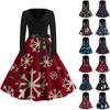 Women's Fashion V-Neck Casual Slim Christmas Printed Long Sleeve Dresses