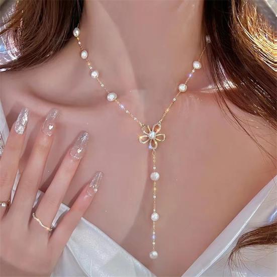 Женское ожерелье, удлинительная цепочка в форме цветка, выдалбливают искусственный жемчуг, регулируется, украшение для шеи, выпускного вечера