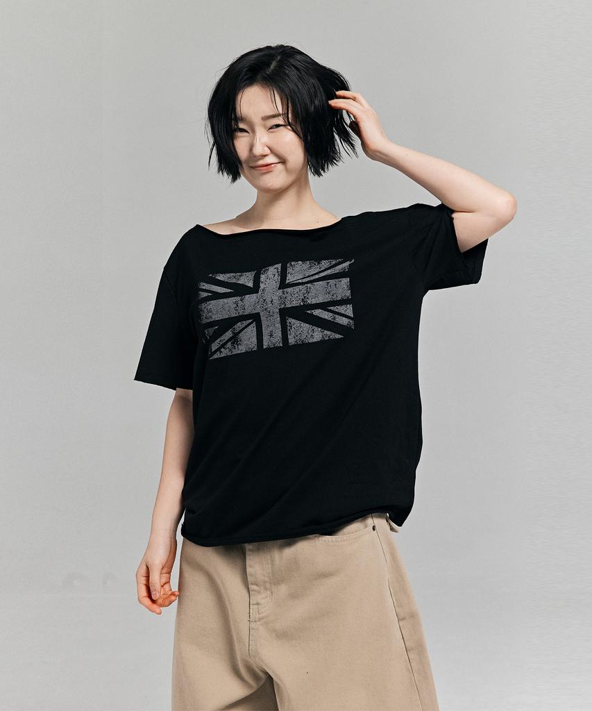 AWESOME STUDIO Union Jack One-Shoulder T-Shirt Black
