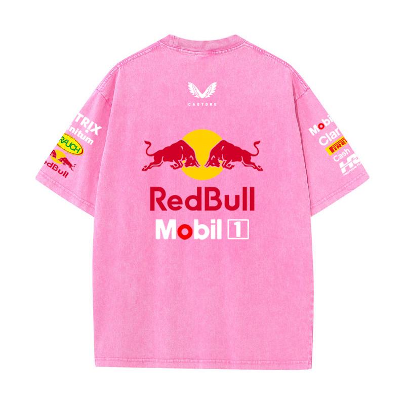 Летний гоночный костюм Формулы 1 Команда Red Bull Vestapan Униформа Короткий рукав Винтажная стирка Футболка Футболка с круглым вырезом