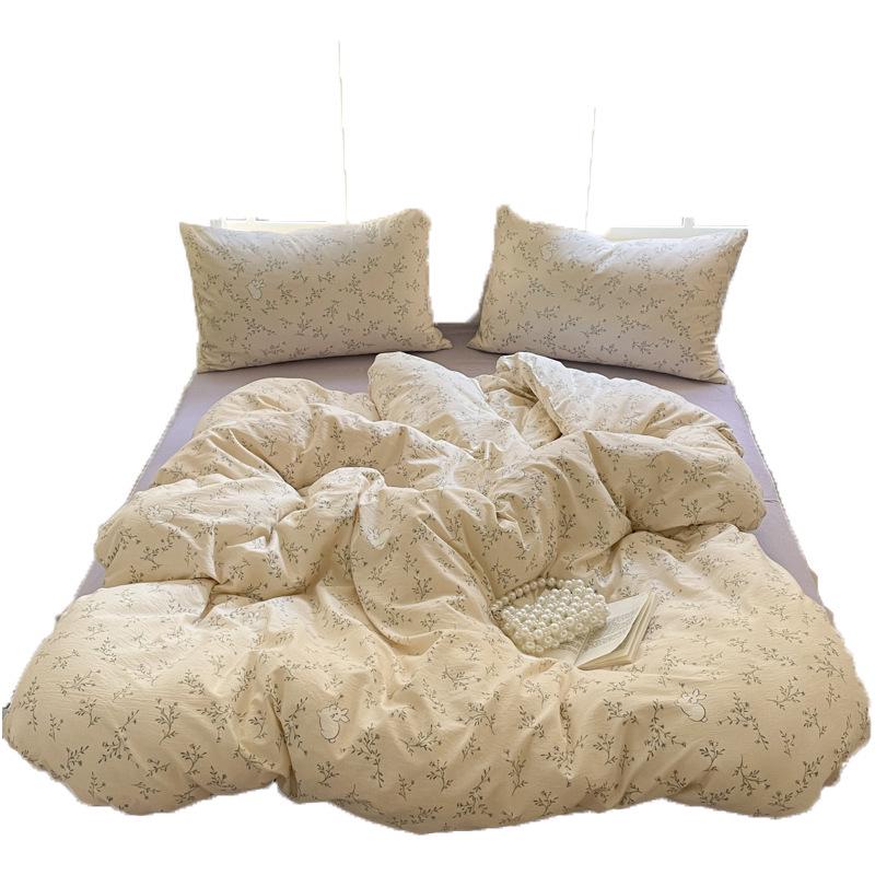 G5Z25 Jacquard Four-Piece Nude-Sleep Bedding Set with Cloud-Feel Double-Layer Gauze  for Girls, Includes Duvet Cover and Fitted Sheet