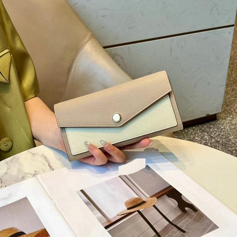 Новый длинный кошелек из воловьей кожи с рисунком пальмы, цветной блок, тройной кошелек из натуральной кожи, цветной кожаный зажим, цветная сумка для карточек