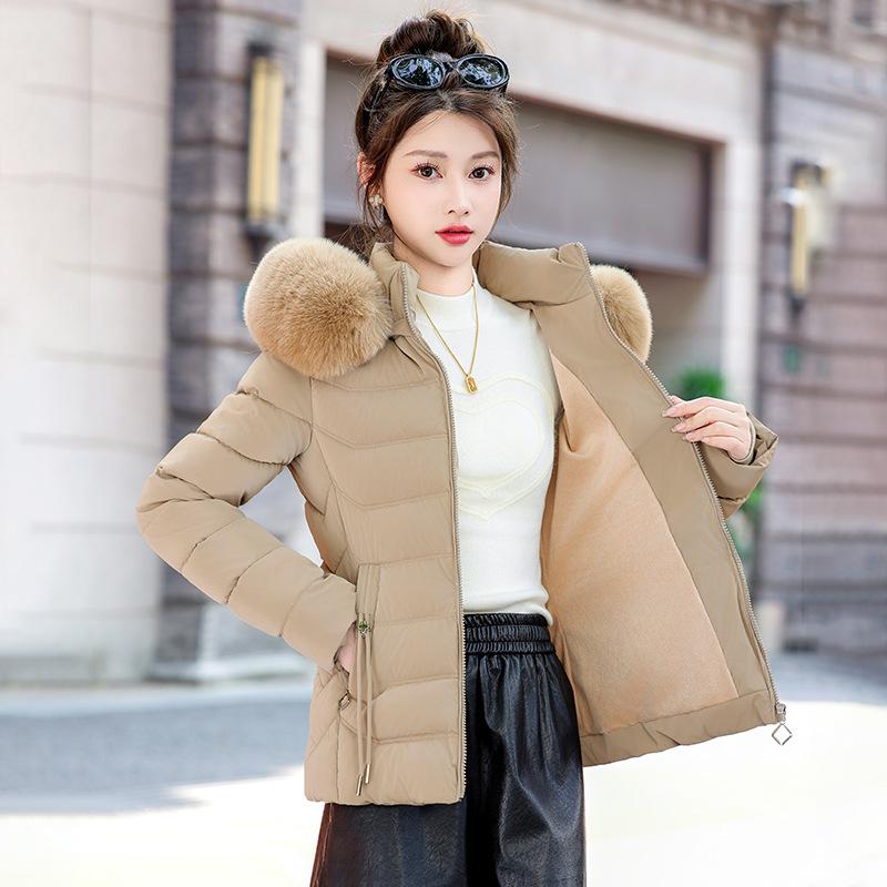 Winter new women's cotton-padded jacket short jacket with plush large fur collar women's down cotton-padded jacket women's large size cotton-padde