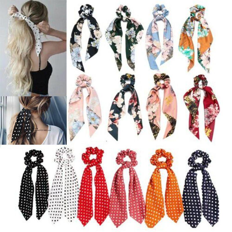 Trendy Floral Hair Bow Scrunchie Scarf With Boho Elastic Hairband And Ribbon Ties