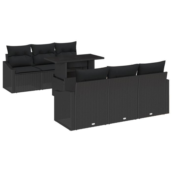 VidaXL Ensemble de canapé de jardin 7 pièces avec coussins en poly rattan noir 3357666