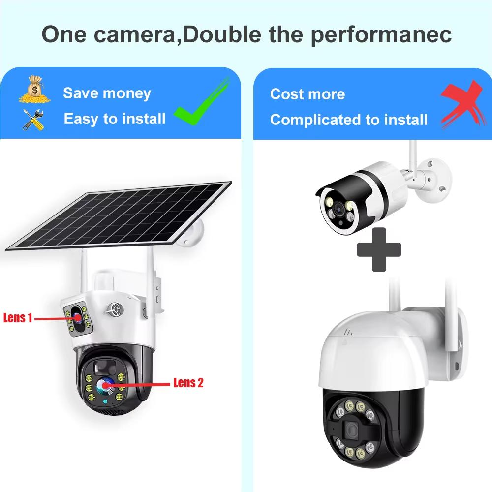 LS VISION 8MP Solar Camera 4G Wireless WiFi Dual Lens CCTV 4K Dual Screen Security Protection Human Detection PTZ Waterproof Outdoors Cam