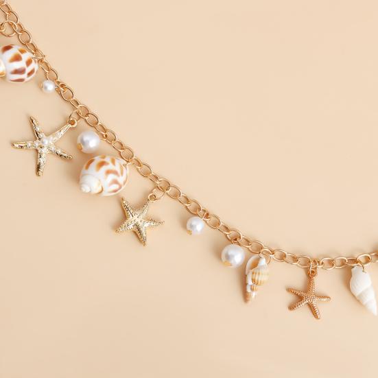Bohemia Style Beach Waist Chain Imitation Pearl Starfish Conch Charm Vacation Body Chain Belly Chain Jewelry Gift