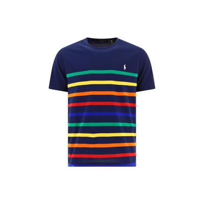 Polo SS22 Полосатая футболка с круглым вырезом и коротким рукавом для мужчин, топы, синяя 860413-001