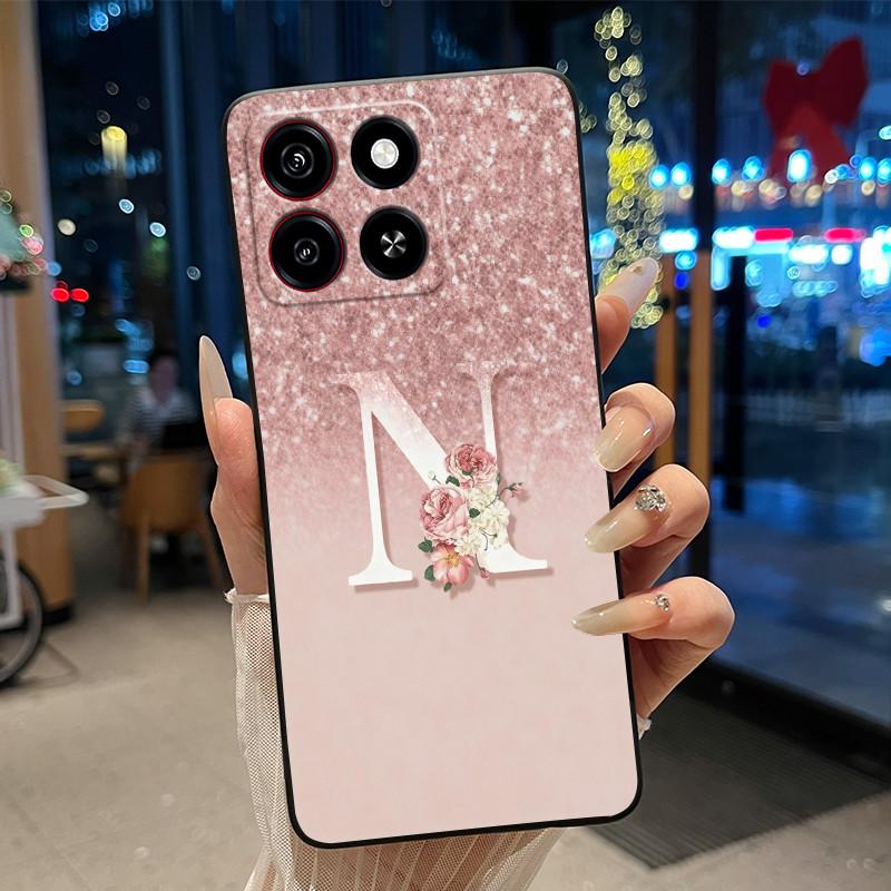 Чехол на телефон A-Z Буква с цветком Синее Звездное небо Для ZTE Blade A35/A55 Мягкий силиконовый Черный чехол Защита от царапин