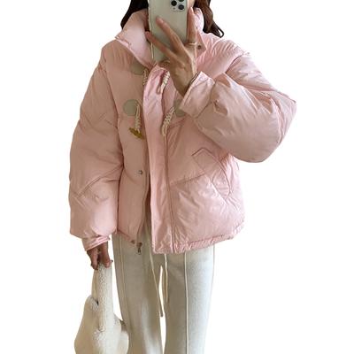 Высококачественная короткая стеганая куртка на пуговицах с рогами для женщин, модная хлопковая пуховая куртка