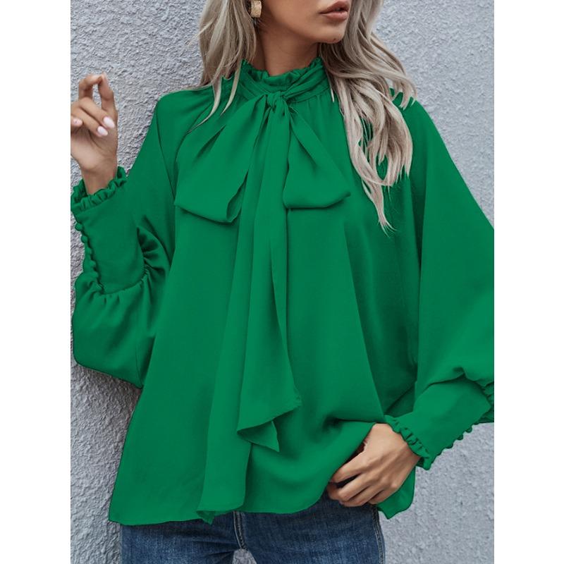 DAFIFY Women's Fashion Casual Spring Autumn Solid Color Print Long Sleeve Half Turtleneck Blouses & Shirts